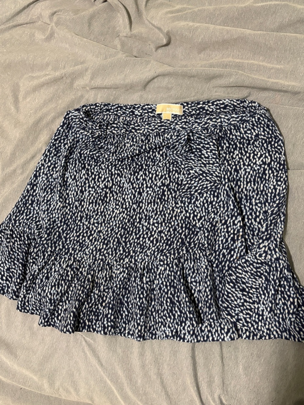 MICHAEL Michael Kora Navy and White Printed Ruffle Hem Mini Skirt